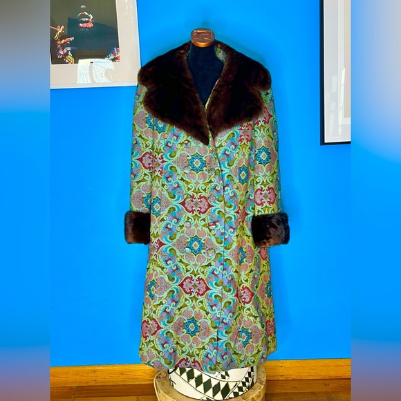 Vintage Jackets & Blazers - True Vintage 60s Tapestry Penny Lane Coat Union Made Jacket Real Mink Fur
